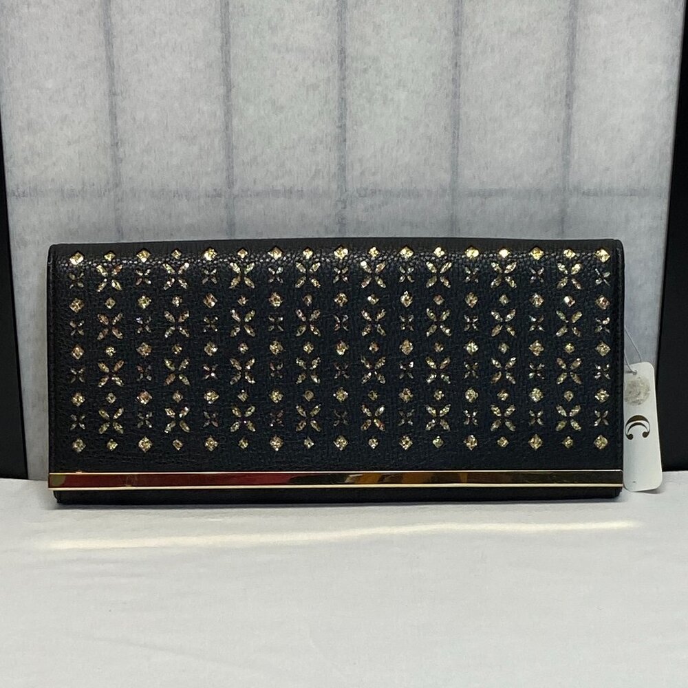 Charming Charlie Black Cutout Over Gold Front Envelope Clutch Gold Chain NWT